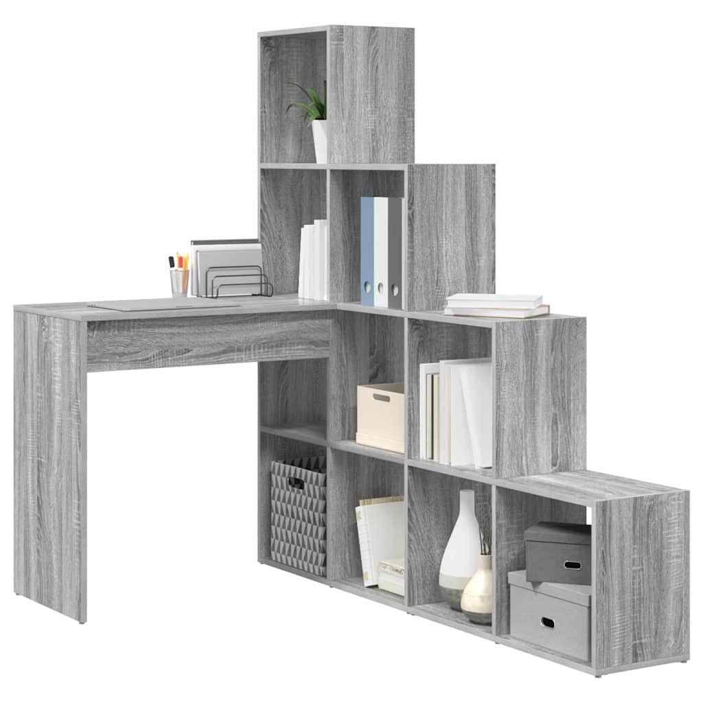 Corner Desk with Shelf Grey sonoma 101.5 x 149.5 x 149.5 cm
